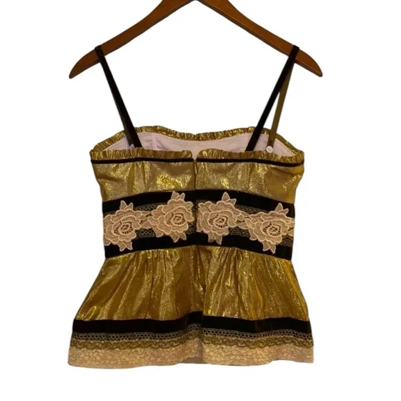 Nanette Lepore Gold Metallic Lace Bustier with Removable Straps Size 2 (XS/S) - Picture 2 of 6